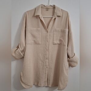 NWOT MAGASCHONI Organic Cotton Light Beige Textured Button-Down Shirt